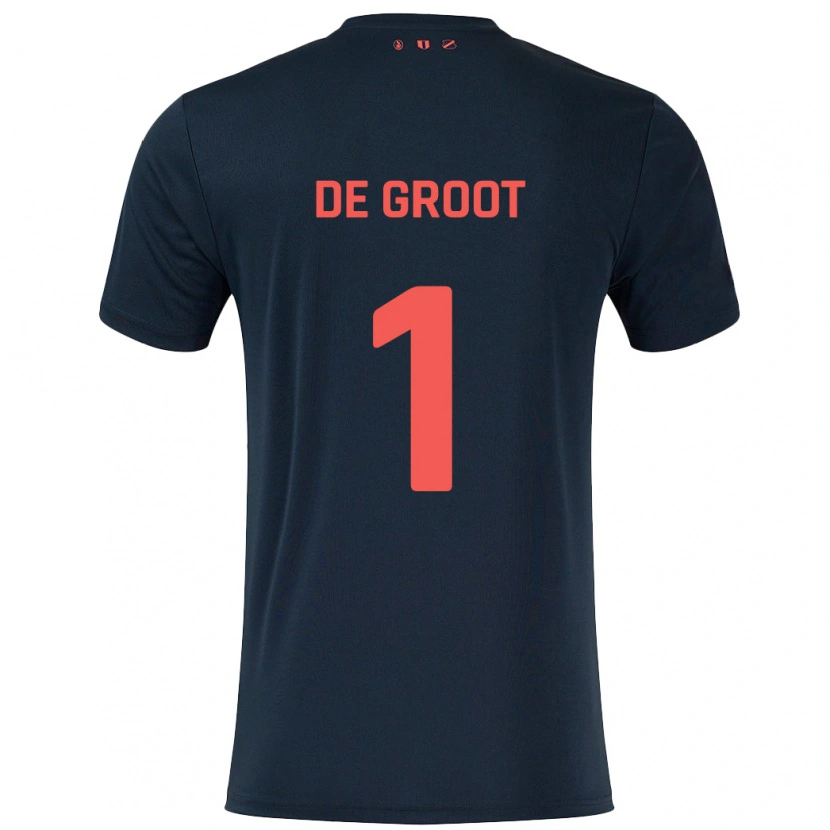 Danxen Kvinder Jasmijn De Groot #1 Sort Rød Udebane Spillertrøjer 2024/25 Trøje T-Shirt