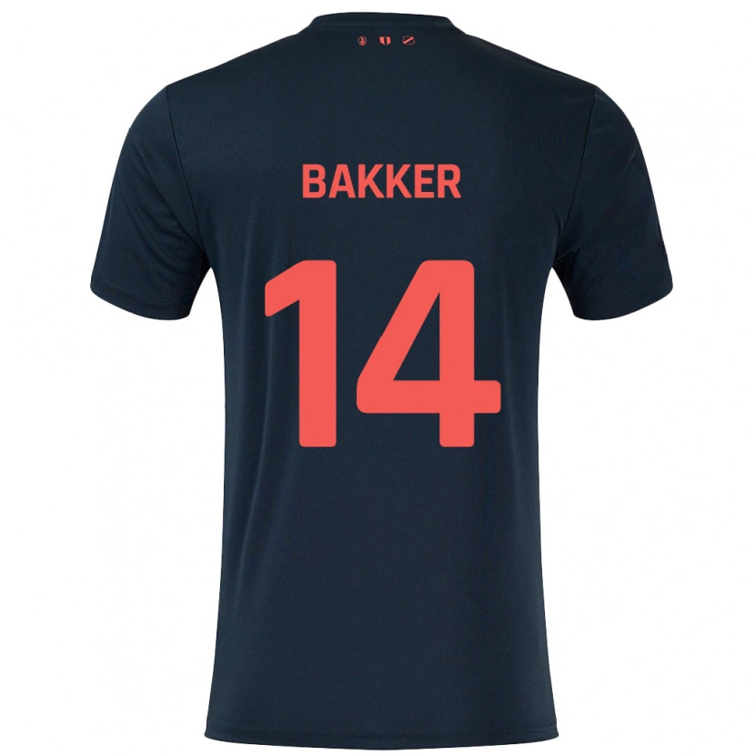 Danxen Kvinder Eshly Bakker #14 Sort Rød Udebane Spillertrøjer 2024/25 Trøje T-Shirt