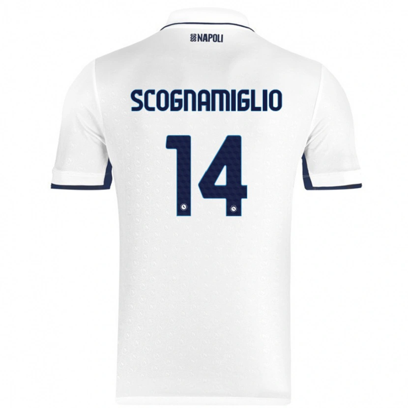 Danxen Kvinder Fabio Scognamiglio #14 Hvid Kongeblå Udebane Spillertrøjer 2024/25 Trøje T-Shirt