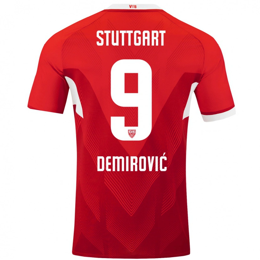 Danxen Kvinder Ermedin Demirovic #9 Rød Hvid Udebane Spillertrøjer 2024/25 Trøje T-Shirt