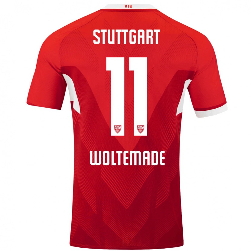 Danxen Kvinder Nick Woltemade #11 Rød Hvid Udebane Spillertrøjer 2024/25 Trøje T-Shirt