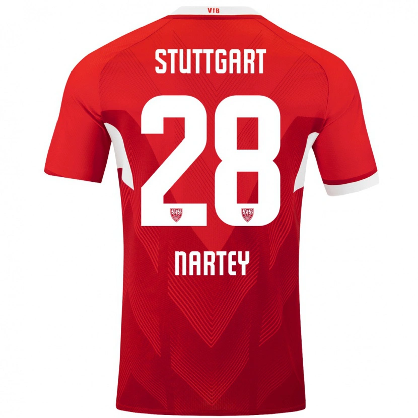 Danxen Kvinder Nikolas Nartey #28 Rød Hvid Udebane Spillertrøjer 2024/25 Trøje T-Shirt