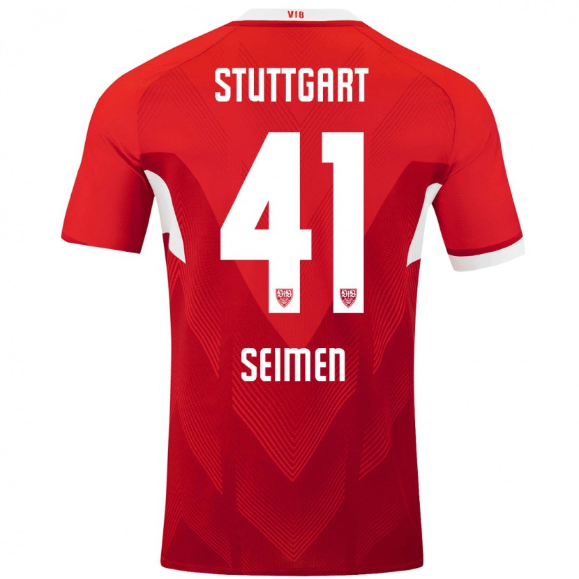 Danxen Kvinder Dennis Seimen #41 Rød Hvid Udebane Spillertrøjer 2024/25 Trøje T-Shirt