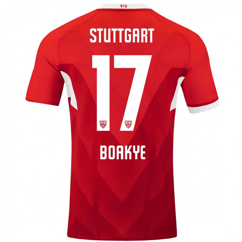 Danxen Kvinder Maurice Boakye #17 Rød Hvid Udebane Spillertrøjer 2024/25 Trøje T-Shirt