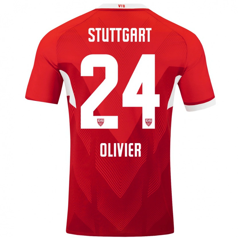 Danxen Kvinder Christopher Olivier #24 Rød Hvid Udebane Spillertrøjer 2024/25 Trøje T-Shirt