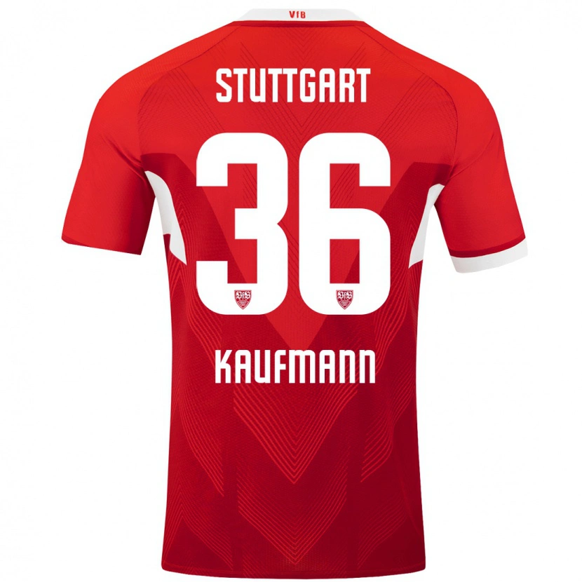 Danxen Kvinder Tino Kaufmann #36 Rød Hvid Udebane Spillertrøjer 2024/25 Trøje T-Shirt