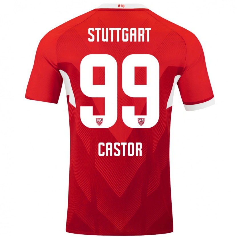 Danxen Kvinder Gillian Castor #99 Rød Hvid Udebane Spillertrøjer 2024/25 Trøje T-Shirt