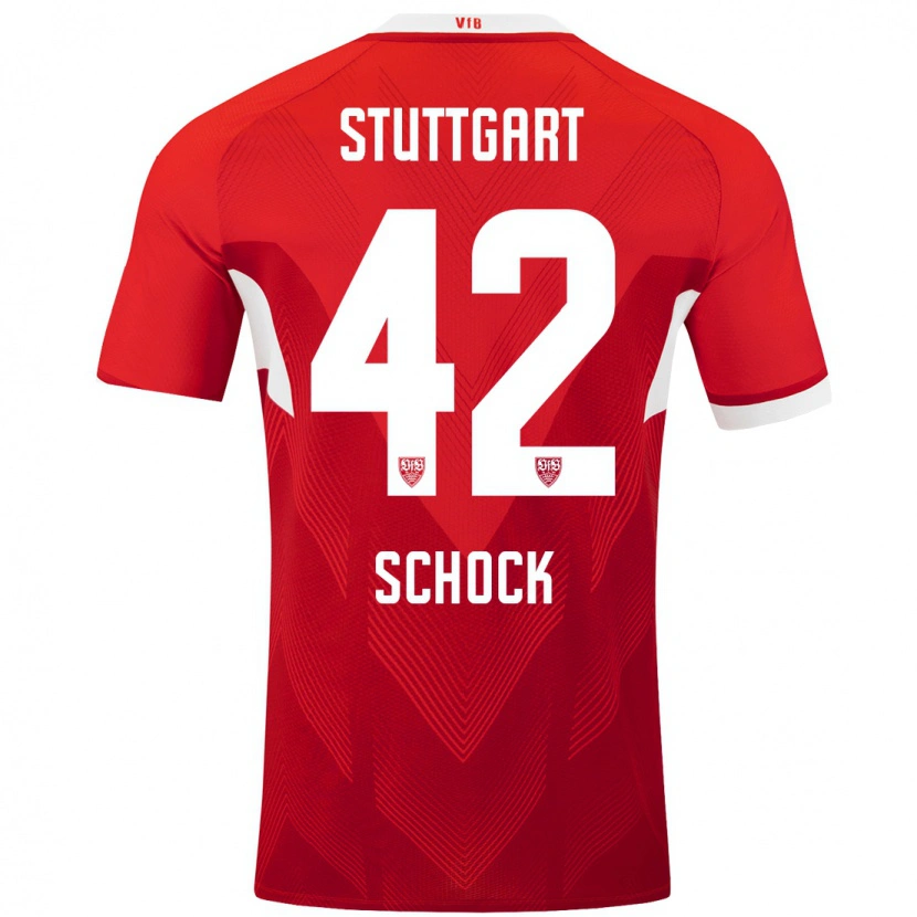 Danxen Kvinder Florian Schock #42 Rød Hvid Udebane Spillertrøjer 2024/25 Trøje T-Shirt