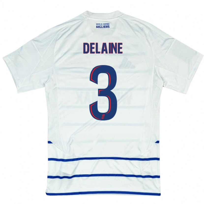 Danxen Kvinder Thomas Delaine #3 Hvid Blå Udebane Spillertrøjer 2024/25 Trøje T-Shirt