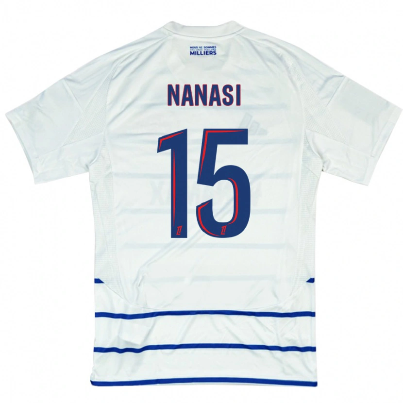 Danxen Kvinder Sebastian Nanasi #15 Hvid Blå Udebane Spillertrøjer 2024/25 Trøje T-Shirt