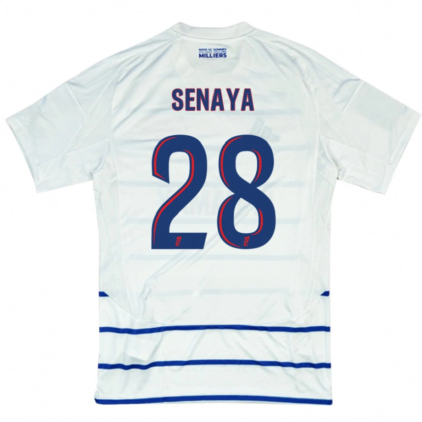 Danxen Kvinder Marvin Senaya #28 Hvid Blå Udebane Spillertrøjer 2024/25 Trøje T-Shirt