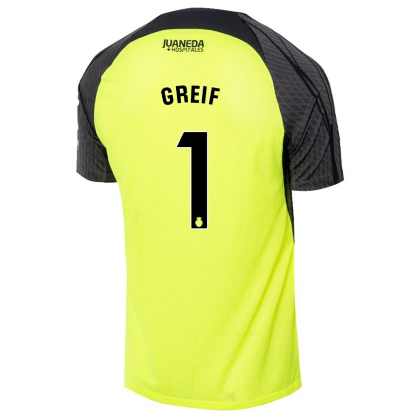 Danxen Kvinder Dominik Greif #1 Fluorescerende Grøn Sort Udebane Spillertrøjer 2024/25 Trøje T-Shirt