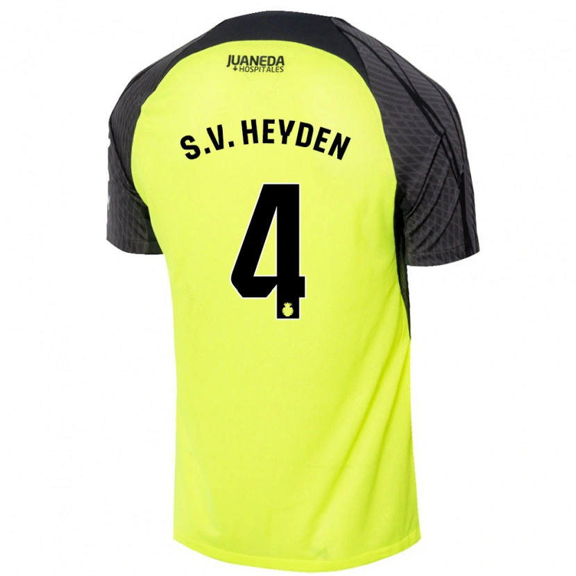 Danxen Kvinder Siebe Van Der Heyden #4 Fluorescerende Grøn Sort Udebane Spillertrøjer 2024/25 Trøje T-Shirt