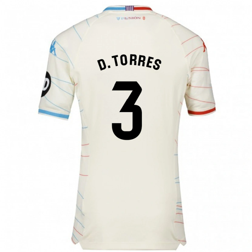 Danxen Kvinder David Torres #3 Hvid Rød Blå Udebane Spillertrøjer 2024/25 Trøje T-Shirt