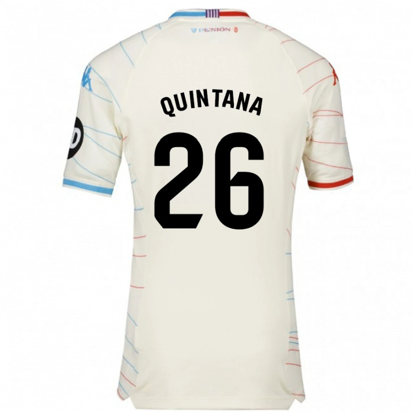 Danxen Kvinder Alberto Quintana #26 Hvid Rød Blå Udebane Spillertrøjer 2024/25 Trøje T-Shirt