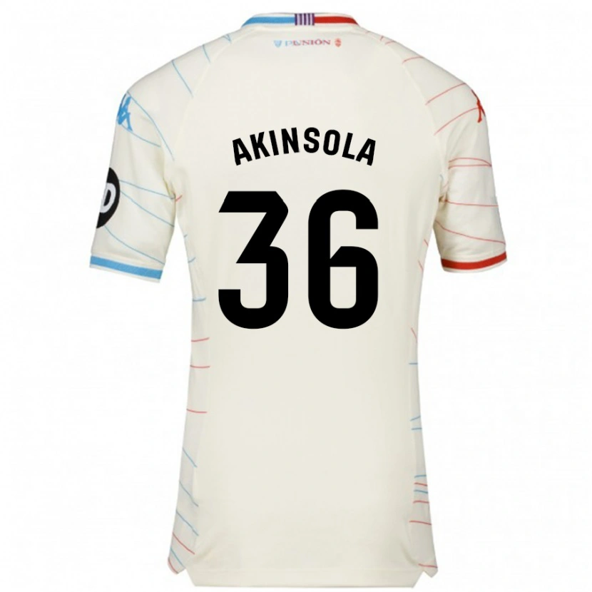 Danxen Kvinder Tunde Akinsola #36 Hvid Rød Blå Udebane Spillertrøjer 2024/25 Trøje T-Shirt