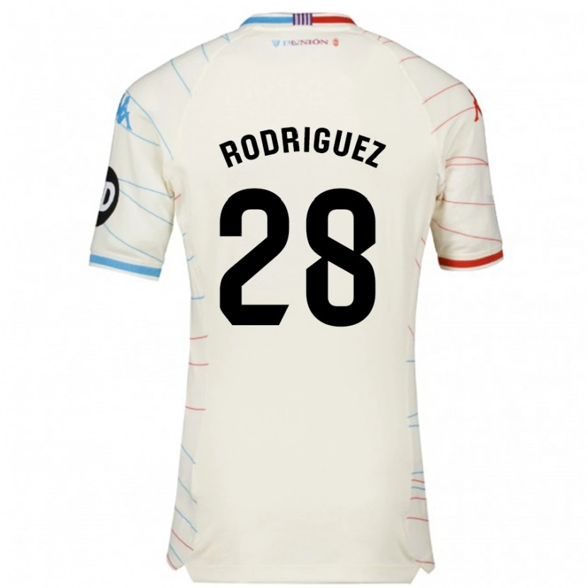Danxen Kvinder Yago Rodríguez #28 Hvid Rød Blå Udebane Spillertrøjer 2024/25 Trøje T-Shirt