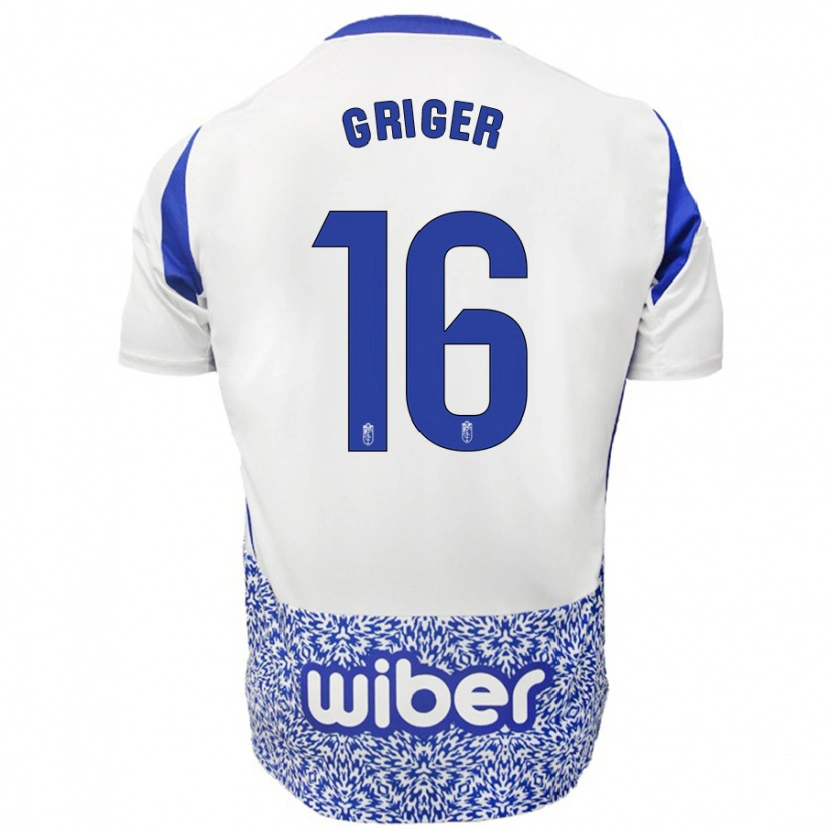 Danxen Kvinder Adam Griger #16 Hvid Blå Udebane Spillertrøjer 2024/25 Trøje T-Shirt
