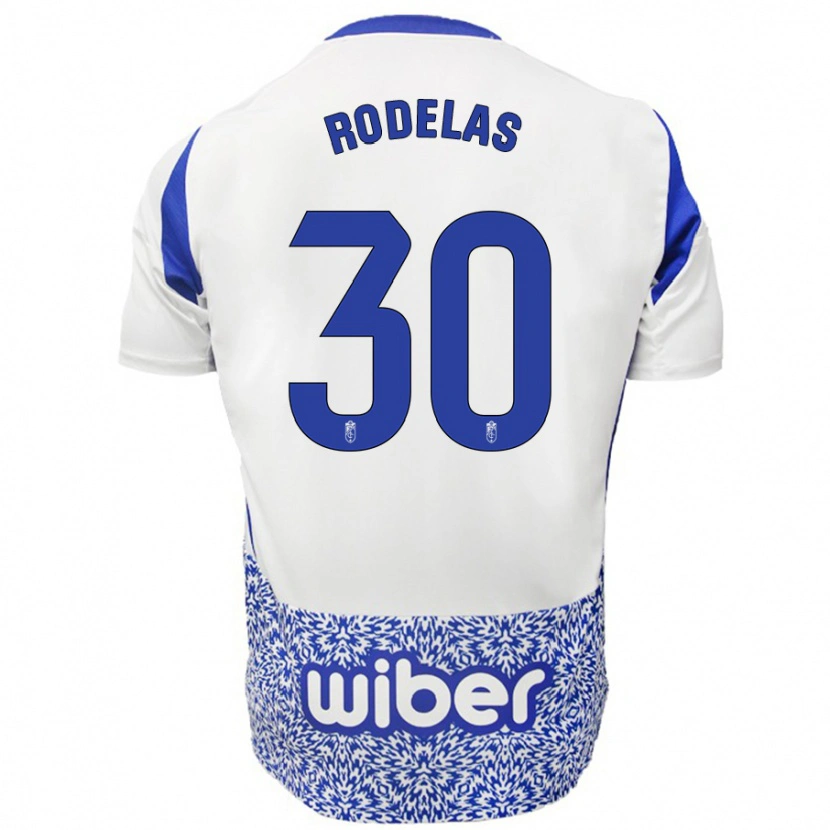 Danxen Kvinder Sergio Rodelas #30 Hvid Blå Udebane Spillertrøjer 2024/25 Trøje T-Shirt