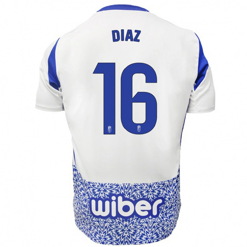 Danxen Kvinder Víctor Díaz #16 Hvid Blå Udebane Spillertrøjer 2024/25 Trøje T-Shirt