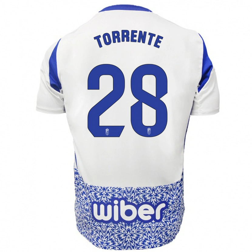 Danxen Kvinder Raúl Torrente #28 Hvid Blå Udebane Spillertrøjer 2024/25 Trøje T-Shirt
