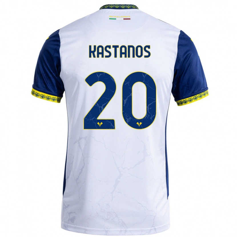 Danxen Kvinder Grigoris Kastanos #20 Hvid Blå Udebane Spillertrøjer 2024/25 Trøje T-Shirt