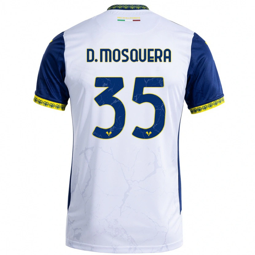 Danxen Kvinder Daniel Mosquera #35 Hvid Blå Udebane Spillertrøjer 2024/25 Trøje T-Shirt