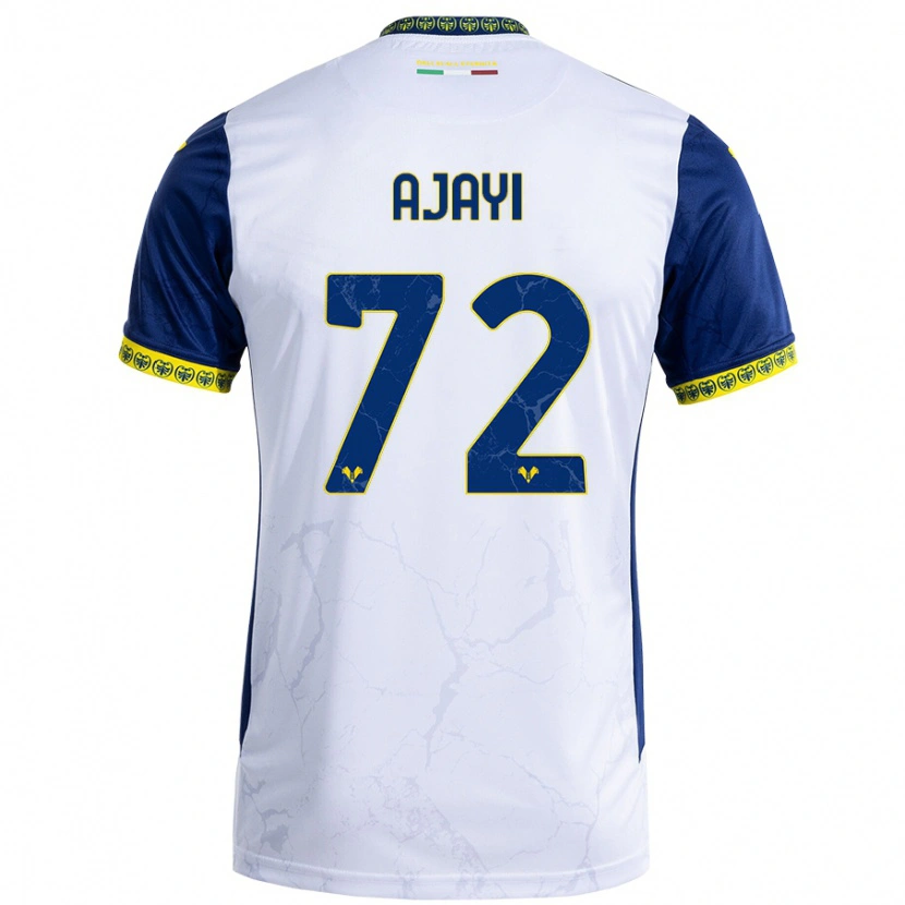 Danxen Kvinder Junior Ajayi #72 Hvid Blå Udebane Spillertrøjer 2024/25 Trøje T-Shirt