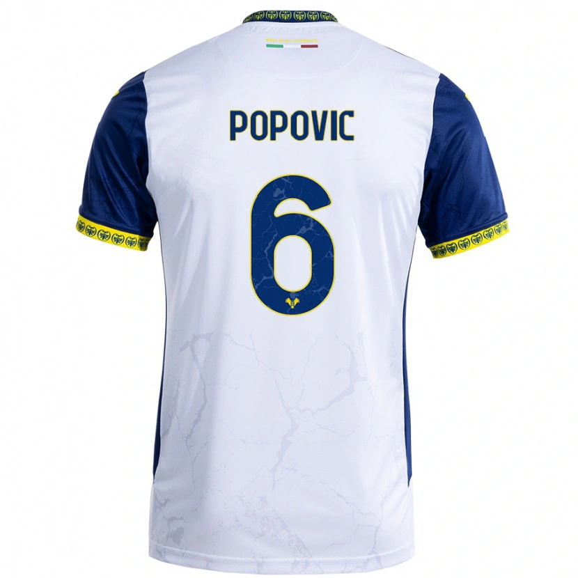 Danxen Kvinder Andrej Popovic #6 Hvid Blå Udebane Spillertrøjer 2024/25 Trøje T-Shirt
