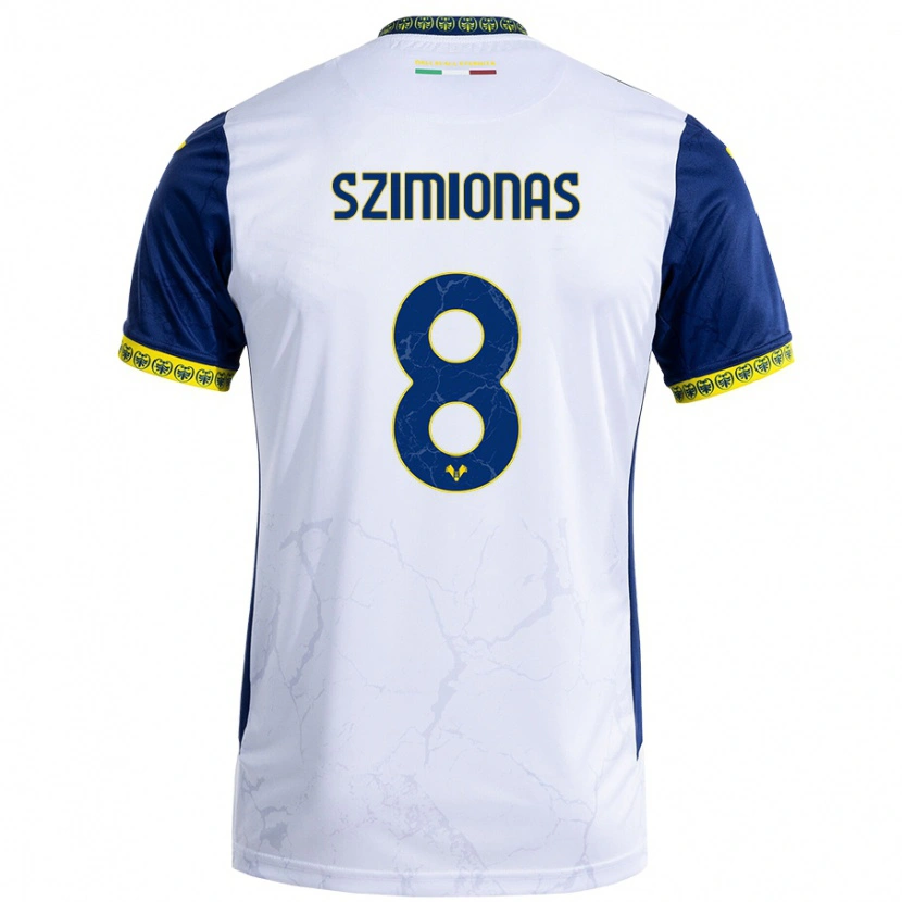 Danxen Kvinder Luca Szimionaș #8 Hvid Blå Udebane Spillertrøjer 2024/25 Trøje T-Shirt