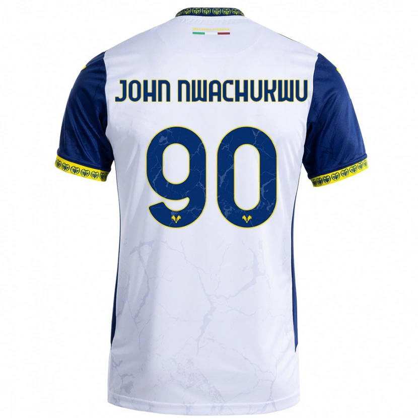 Danxen Kvinder Samuel John Nwachukwu #90 Hvid Blå Udebane Spillertrøjer 2024/25 Trøje T-Shirt