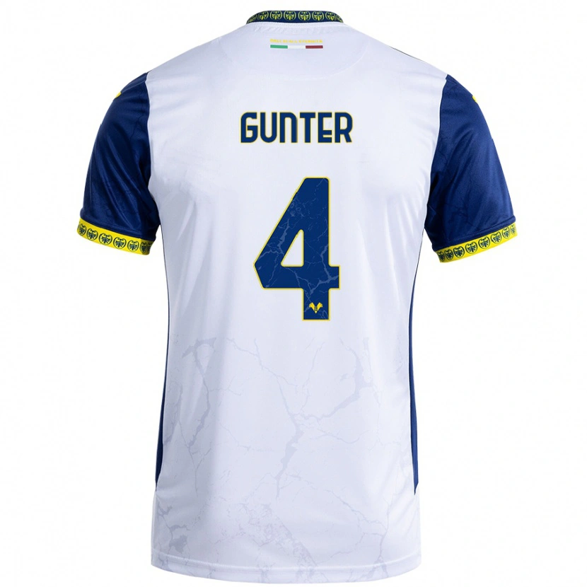 Danxen Kvinder Koray Günter #4 Hvid Blå Udebane Spillertrøjer 2024/25 Trøje T-Shirt