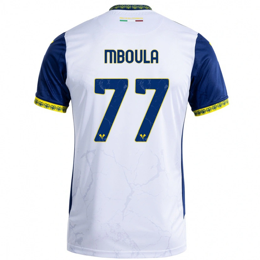Danxen Kvinder Jordi Mboula #77 Hvid Blå Udebane Spillertrøjer 2024/25 Trøje T-Shirt
