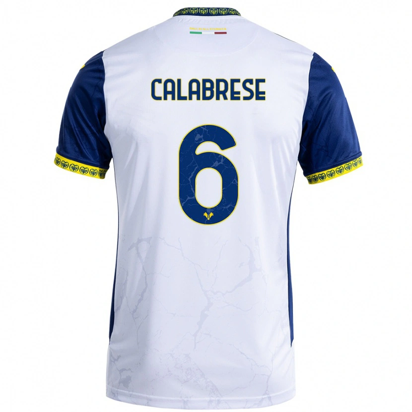 Danxen Kvinder Nicolò Calabrese #6 Hvid Blå Udebane Spillertrøjer 2024/25 Trøje T-Shirt
