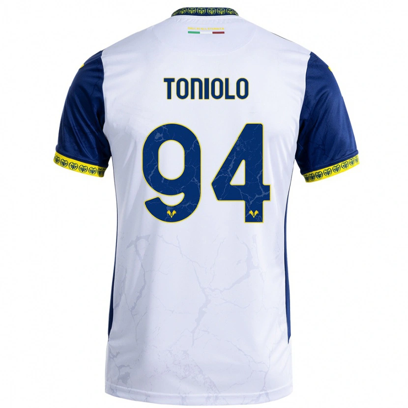 Danxen Kvinder Giacomo Toniolo #94 Hvid Blå Udebane Spillertrøjer 2024/25 Trøje T-Shirt