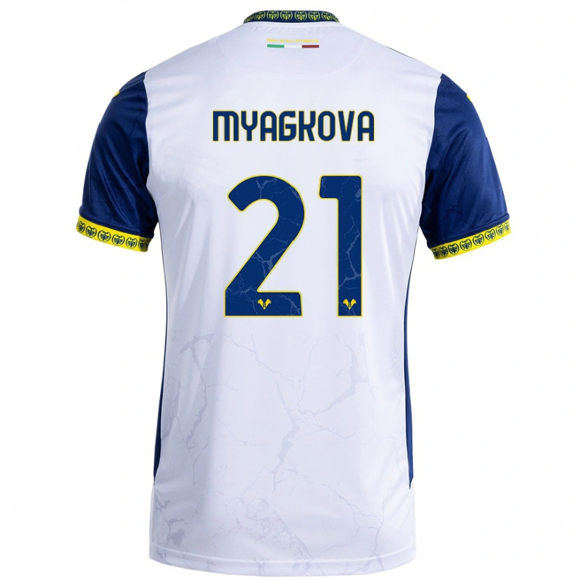Danxen Kvinder Alina Myagkova #21 Hvid Blå Udebane Spillertrøjer 2024/25 Trøje T-Shirt