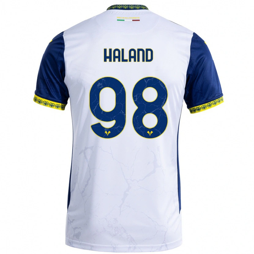 Danxen Kvinder Benedicte Iversen Håland #98 Hvid Blå Udebane Spillertrøjer 2024/25 Trøje T-Shirt