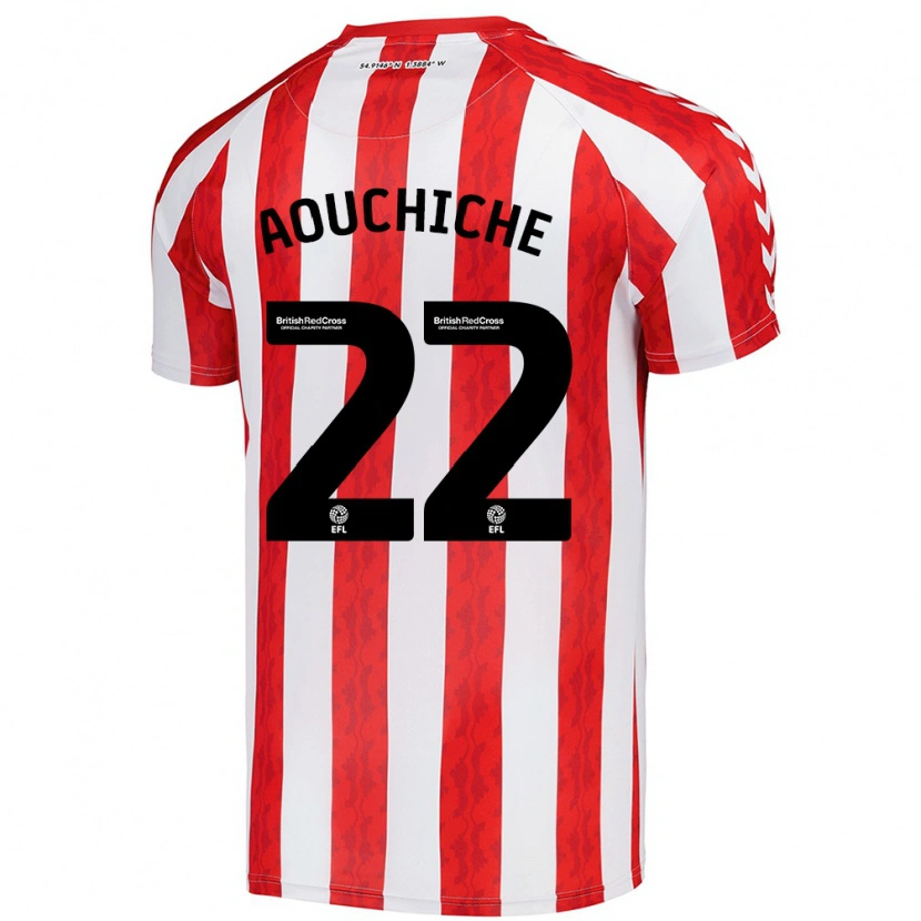 Danxen Børn Adil Aouchiche #22 Rød Hvid Hjemmebane Spillertrøjer 2024/25 Trøje T-Shirt