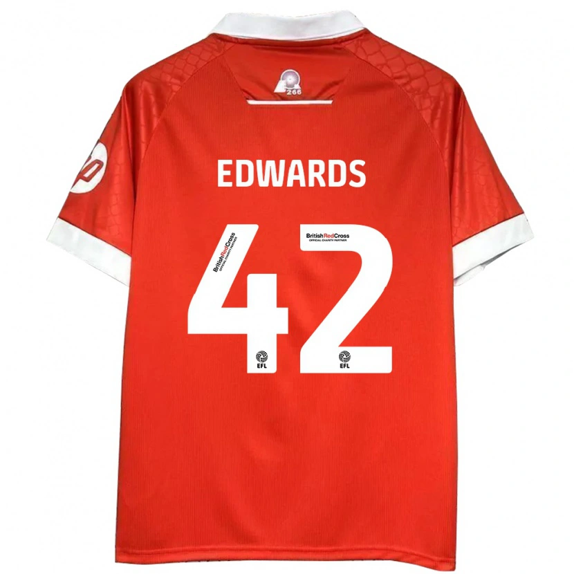 Danxen Børn Callum Edwards #42 Rød Hvid Hjemmebane Spillertrøjer 2024/25 Trøje T-Shirt