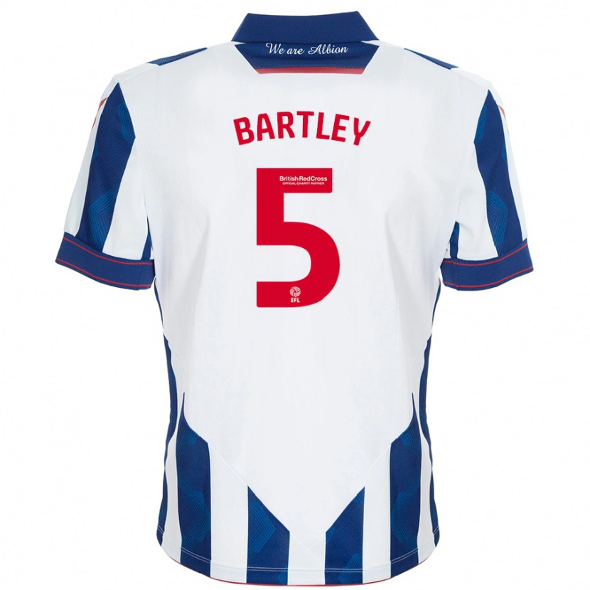 Danxen Børn Kyle Bartley #5 Hvid Mørkeblå Hjemmebane Spillertrøjer 2024/25 Trøje T-Shirt