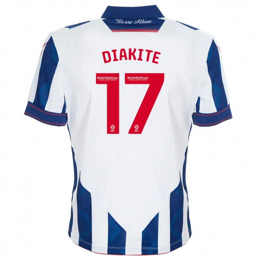Danxen Børn Ousmane Diakité #17 Hvid Mørkeblå Hjemmebane Spillertrøjer 2024/25 Trøje T-Shirt