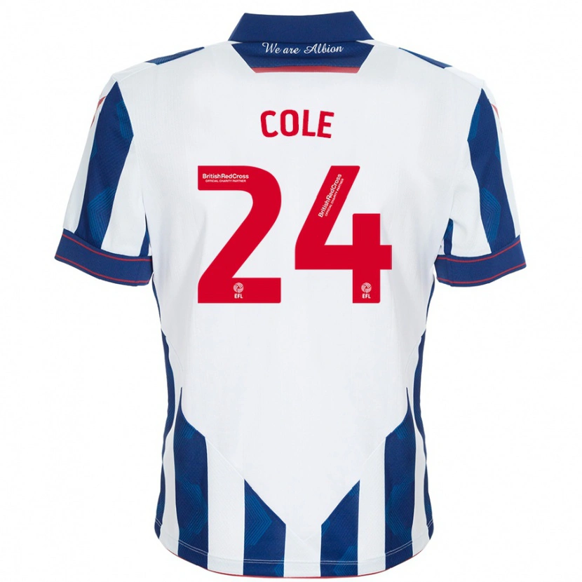 Danxen Børn Delphi Cole #24 Hvid Mørkeblå Hjemmebane Spillertrøjer 2024/25 Trøje T-Shirt