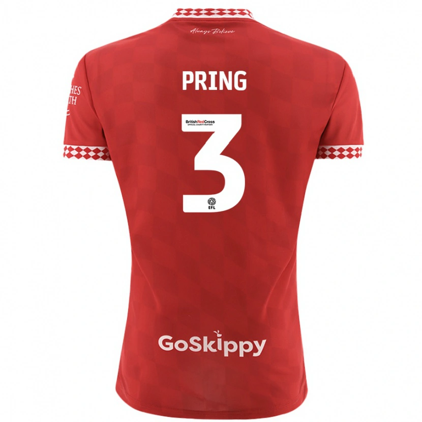 Danxen Børn Cameron Pring #3 Rød Hjemmebane Spillertrøjer 2024/25 Trøje T-Shirt