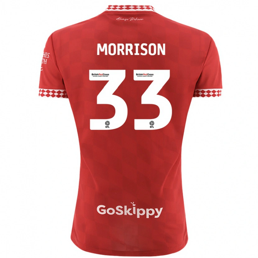 Danxen Børn Elijah Morrison #33 Rød Hjemmebane Spillertrøjer 2024/25 Trøje T-Shirt