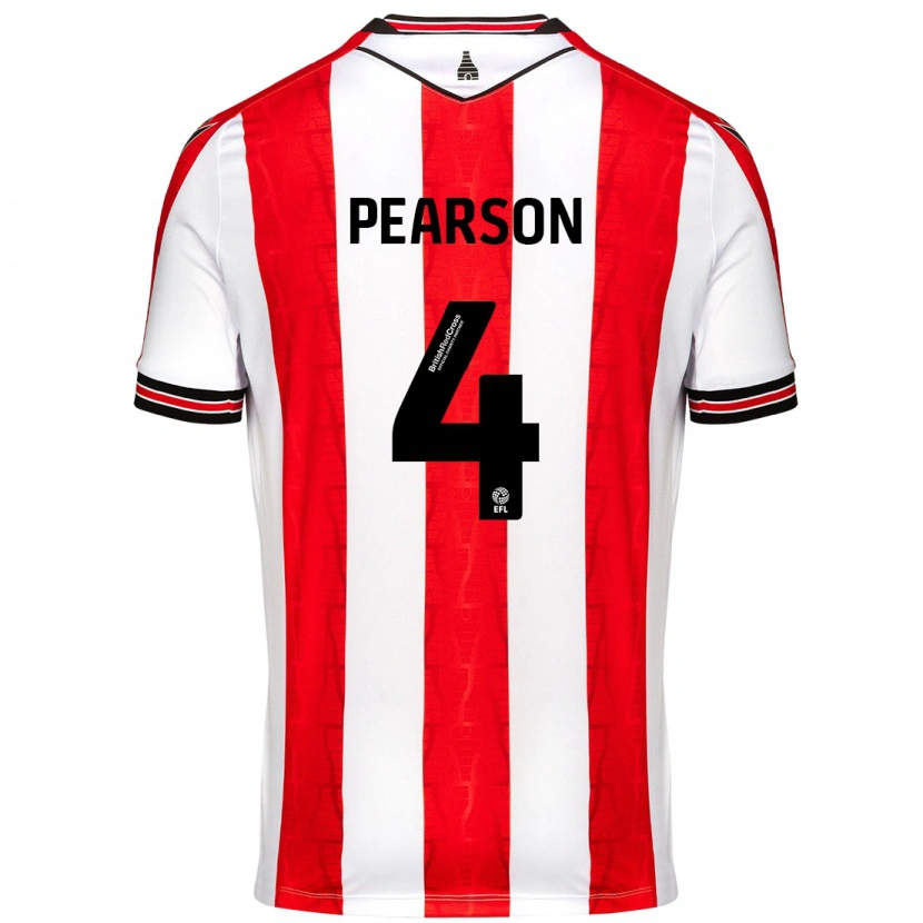 Danxen Børn Ben Pearson #4 Rød Hvid Hjemmebane Spillertrøjer 2024/25 Trøje T-Shirt