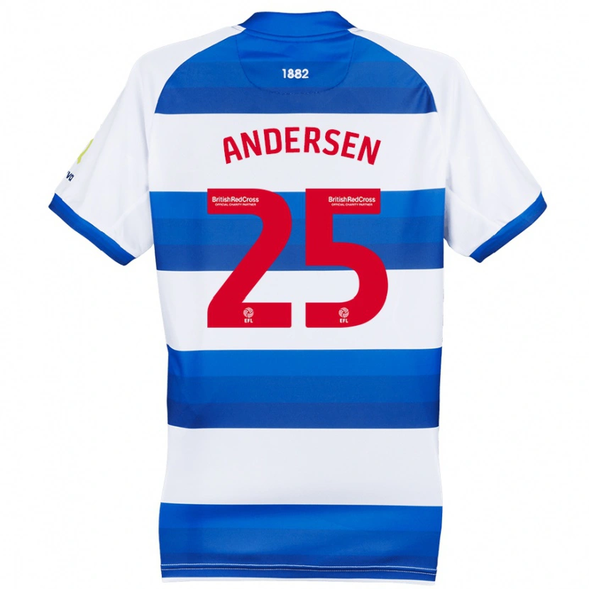 Danxen Børn Lucas Andersen #25 Hvid Blå Hjemmebane Spillertrøjer 2024/25 Trøje T-Shirt