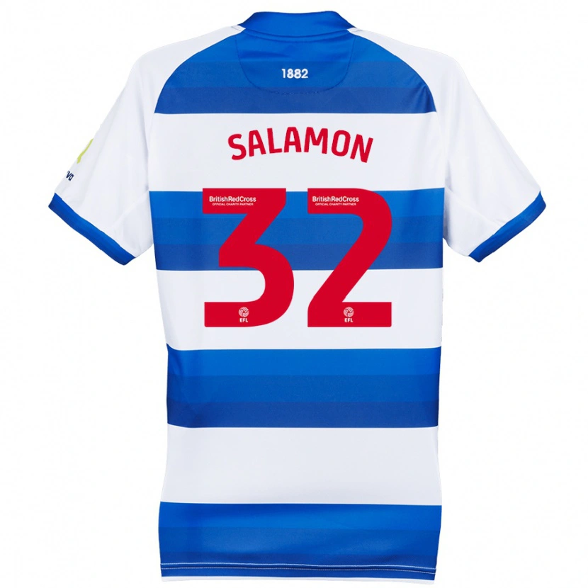 Danxen Børn Matteo Salamon #32 Hvid Blå Hjemmebane Spillertrøjer 2024/25 Trøje T-Shirt
