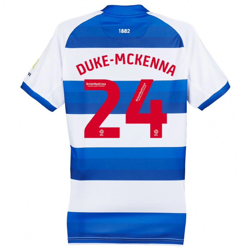 Danxen Børn Stephen Duke-Mckenna #24 Hvid Blå Hjemmebane Spillertrøjer 2024/25 Trøje T-Shirt