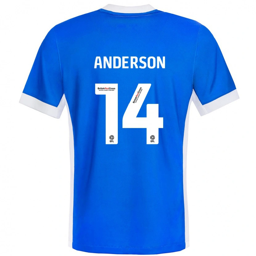 Danxen Børn Keshi Anderson #14 Blå Hvid Hjemmebane Spillertrøjer 2024/25 Trøje T-Shirt