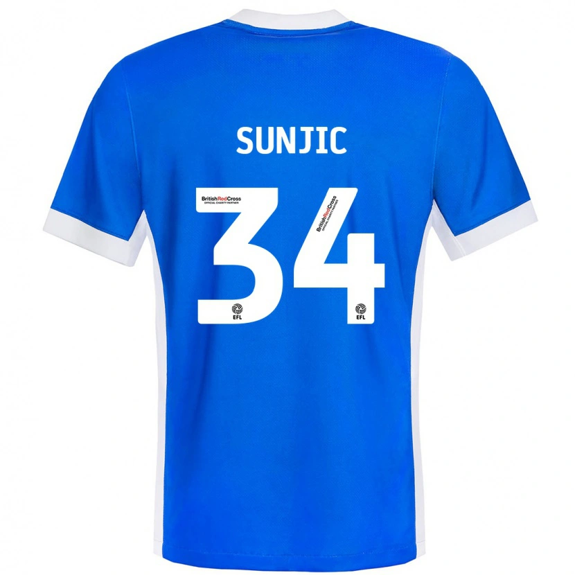Danxen Børn Ivan Sunjic #34 Blå Hvid Hjemmebane Spillertrøjer 2024/25 Trøje T-Shirt